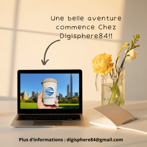 image promotionnelle pour l'agence Digisphere84, invitant au contact pour des services digitaux, présenté sur un gobelet dans central parc à New york.