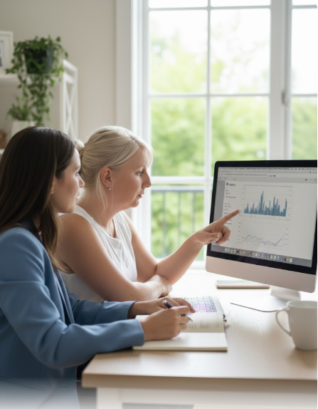 digisphere et une cliente devant le projet de site web .